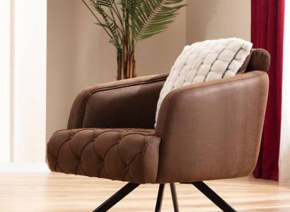 Sessel Ohrensessel Polster 1 Sitzer Braun Kunstleder Polstersessel